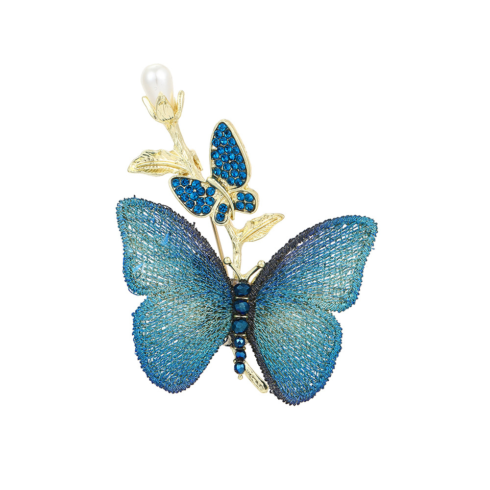 New Chinese-style elegant purple-blue butterfly pearl brooch, women's national trend ancient style light luxury high-end fashionable and elegant brooch Item Picture