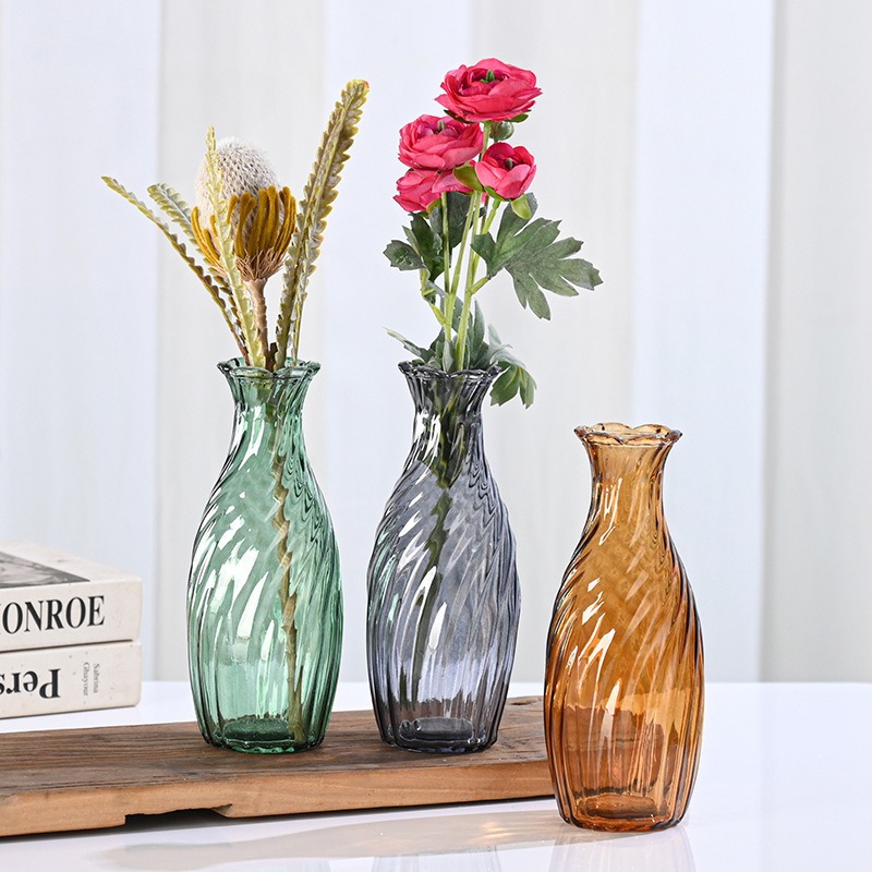 Colorful drawstring glass vase, Ins-style Nordic transparent water-grown lucky bamboo, living room home dried flower and fresh flower vase details Picture