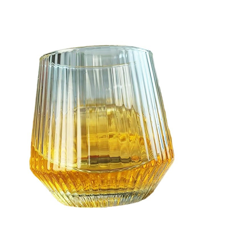 Large-bellied glass cups, juice cups, cold drink cups, sparkling water cups, fruit tea cups, beverage cups, whisky glasses, striped glasses Item Picture