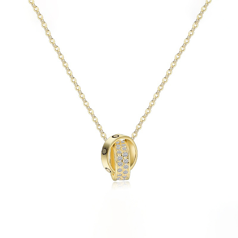 The lucky double ring necklace from Japan and South Korea for women, a new 2023 trendy, high-end and niche collarbone chain student accessory, is exquisite Item Picture