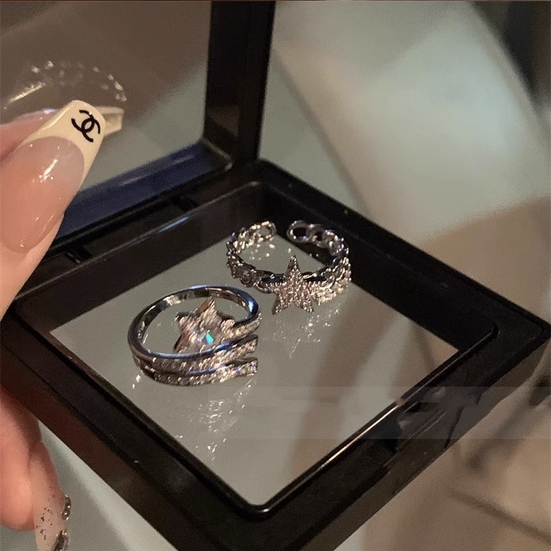 Irregular star-shaped zircon open ring for women, a niche design on Instagram, high-end, fashionable and exquisite layered ring Specification drawing