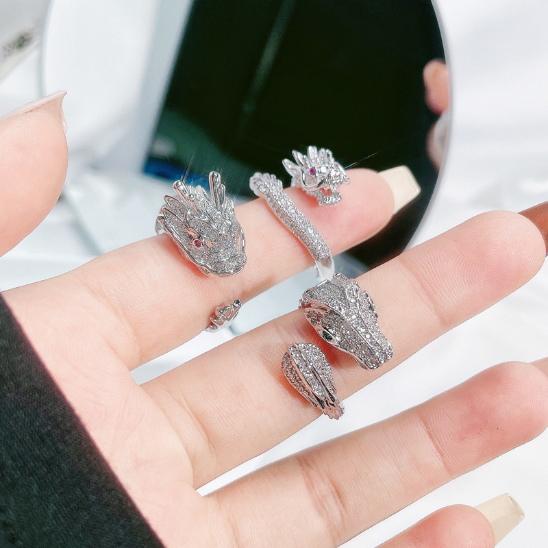 A niche design with a unique Chinese trend style, a dragon-shaped full diamond open ring, a neutral, irregular, light luxury and high-end ring full figure