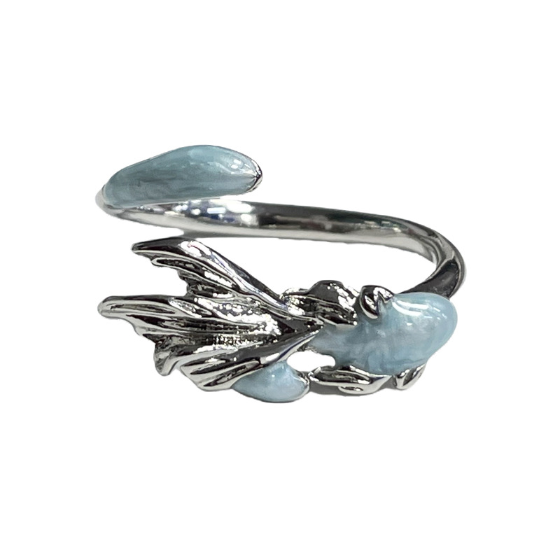 Unique irregular fish-shaped drop enamel open ring, a gender-neutral and niche couple ring for women on Instagram Item Picture