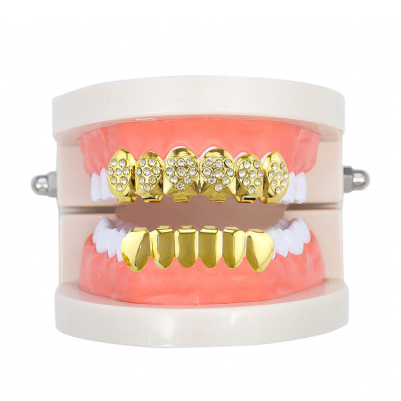 European and American hip-hop braces, hiphop diamond-encrusted heart-shaped braces, decorative smooth set, Halloween gold braces decoration details Picture
