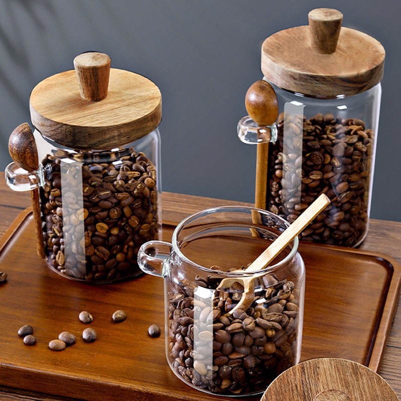 Coffee bean storage jar, glass sealed jar, small bottle with spoon, coffee bean storage box, coffee powder storage jar, tea jar Specification drawing