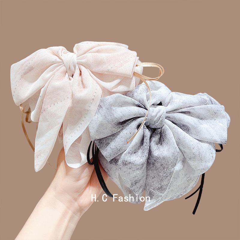 Fashionable and high-end, flowing chiffon bow ribbon hair clip, lazy person's hair clip, elegant ponytail hair clip at the back of the head details Picture