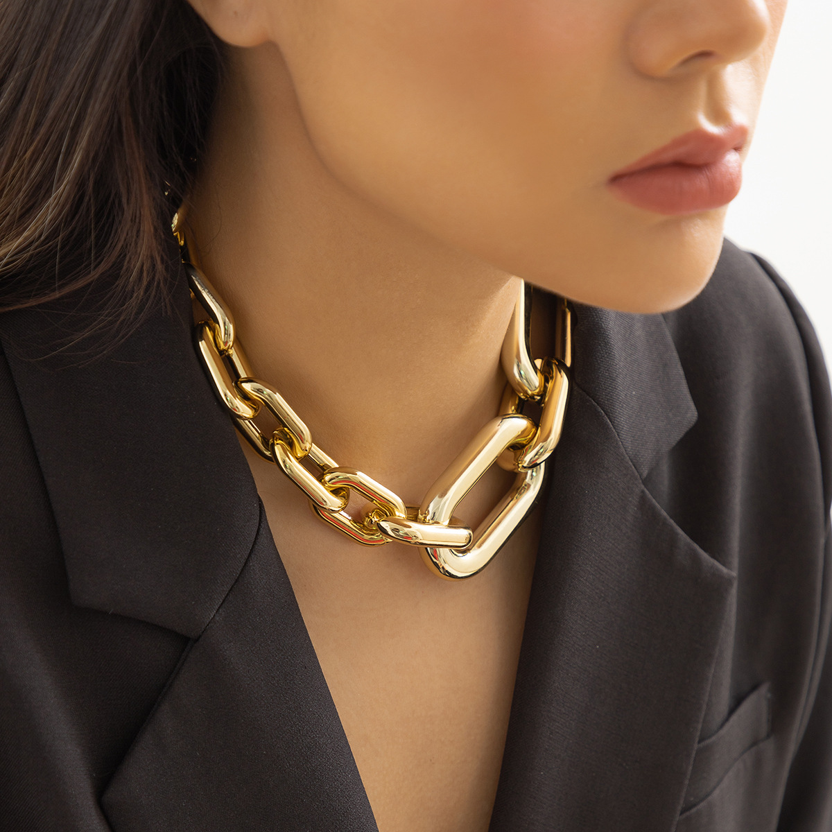 European and American cross-border jewelry, exaggerated single-layer tassel hip-hop style necklace, simple and retro wide-edge thick chain necklace for women full figure