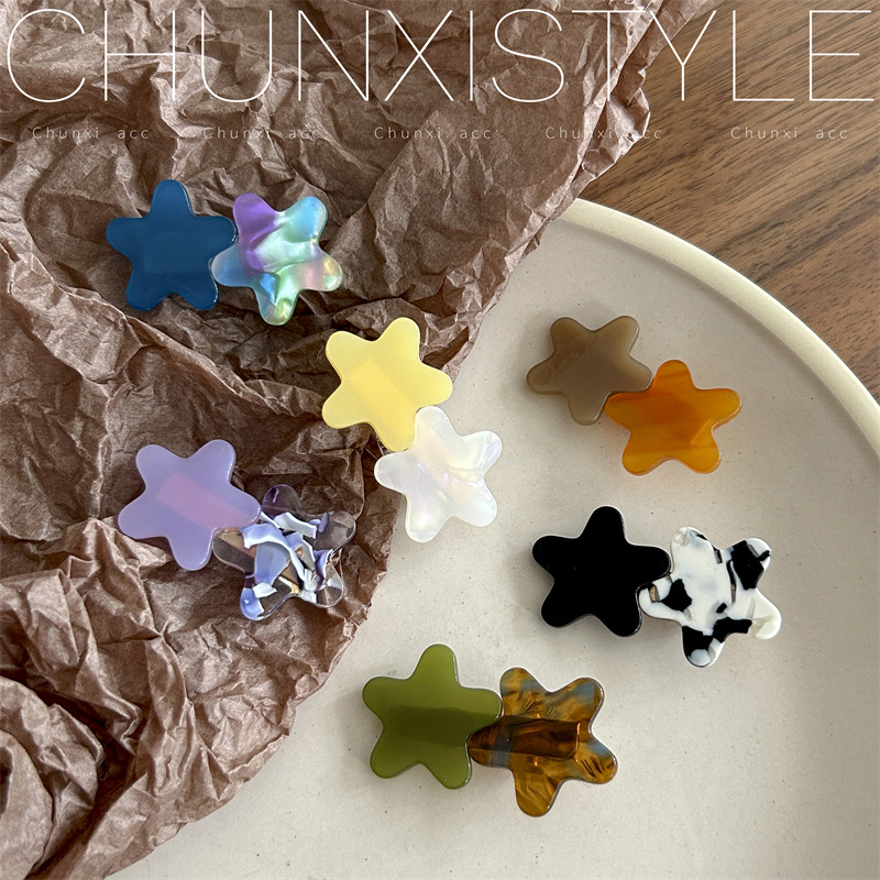 Star Acetic acid five-pointed star hairpin for women, side, internet-famous style, bangs for women's forehead, simple small hairpin headwear Application Scenario
