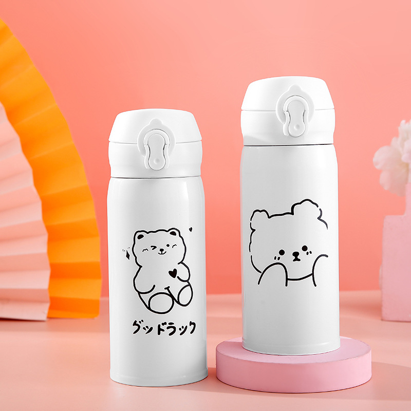Fresh insulated cup for girls, high appearance level, small and cute bear, simple student and children's water cup, creative and personalized water cup Specification drawing