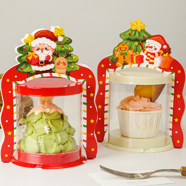 Christmas cartoon cupcake decorated mini birthday cake box 2-inch round Children's Day cake packaging box full figure