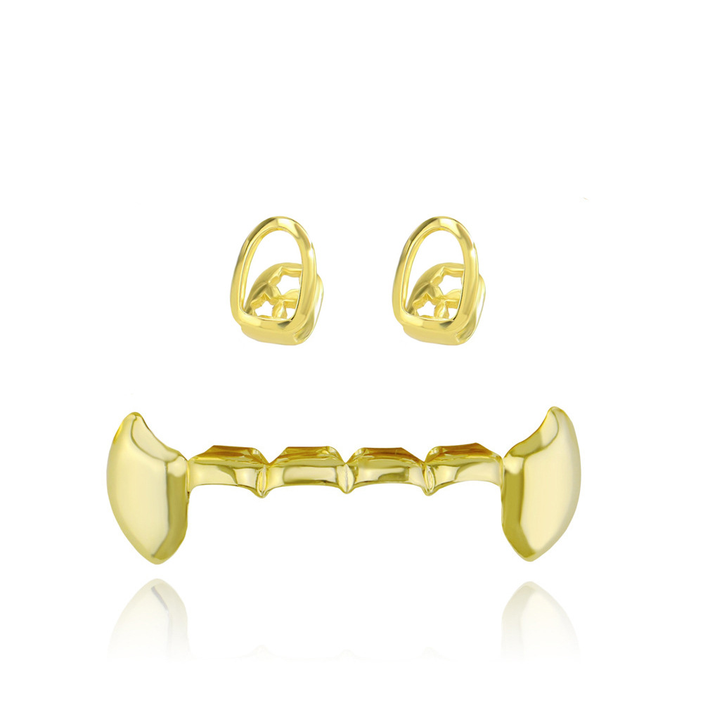 European and American hiphop glossy single pointed braces, hip-hop braces, small tiger teeth set, vampire gold braces full figure