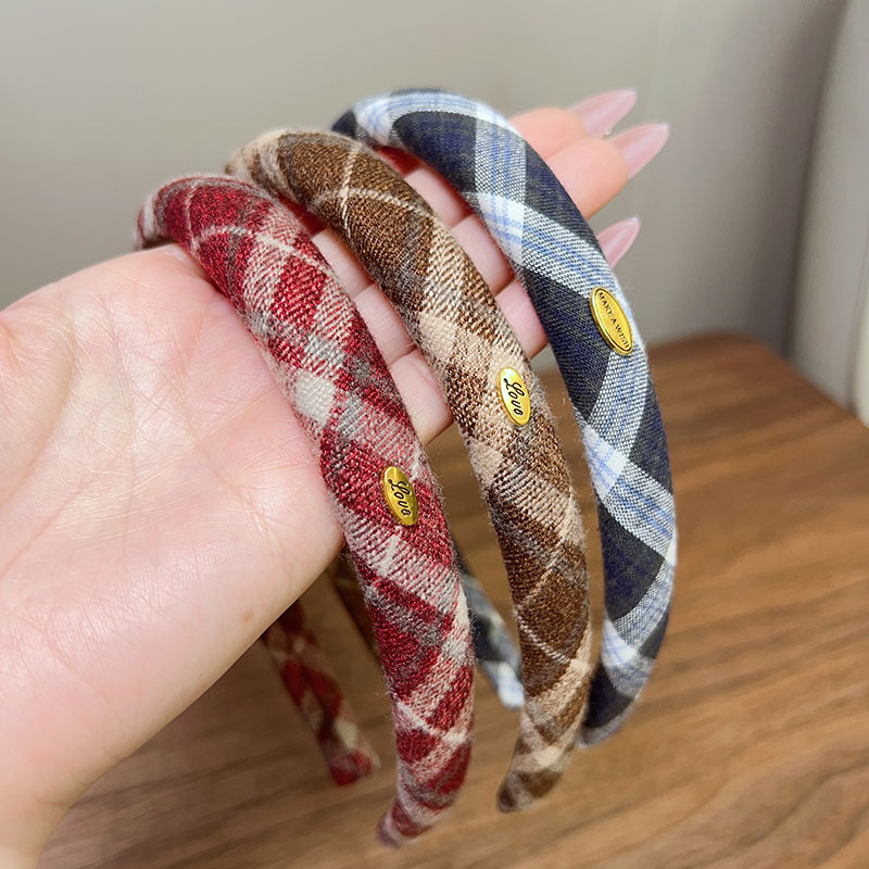 Autumn and winter checkered hair bands, sweet girl, blast furnace top sponge hair bands, retro high-end pressure-sensitive hair clips, new headwear Specification drawing