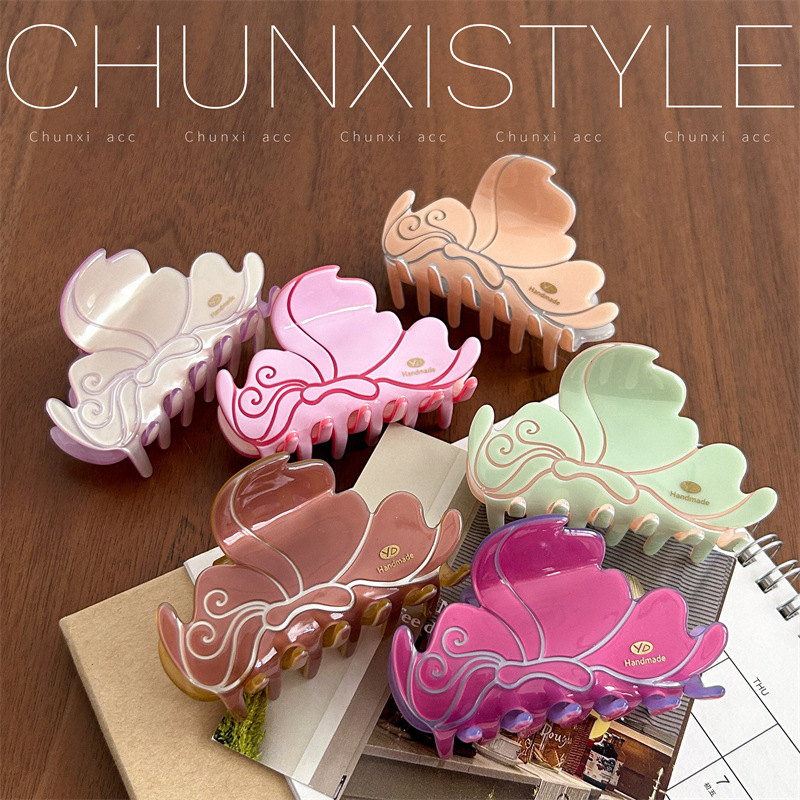 YD dual-color acetic acid Xiangyun scratch-off women's high-end bun hair clip, high ponytail large shark clip at the back of the head Specification drawing