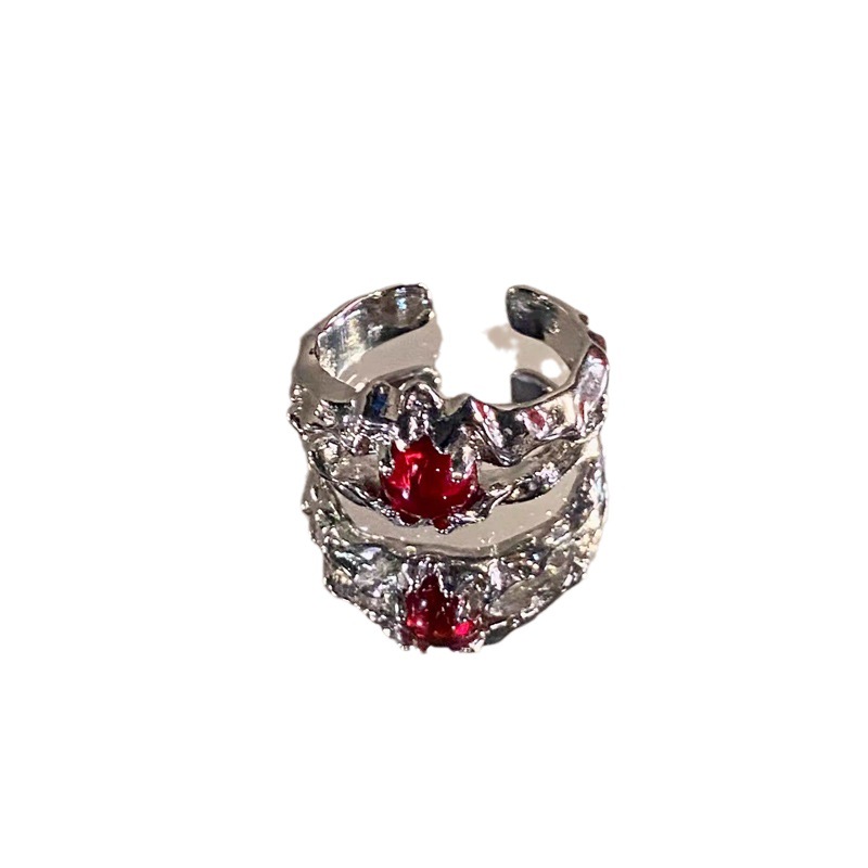 Dark style irregular red stone open ring for women on Instagram, cold style, fashionable and individual texture, high-end sense ring trend Item Picture