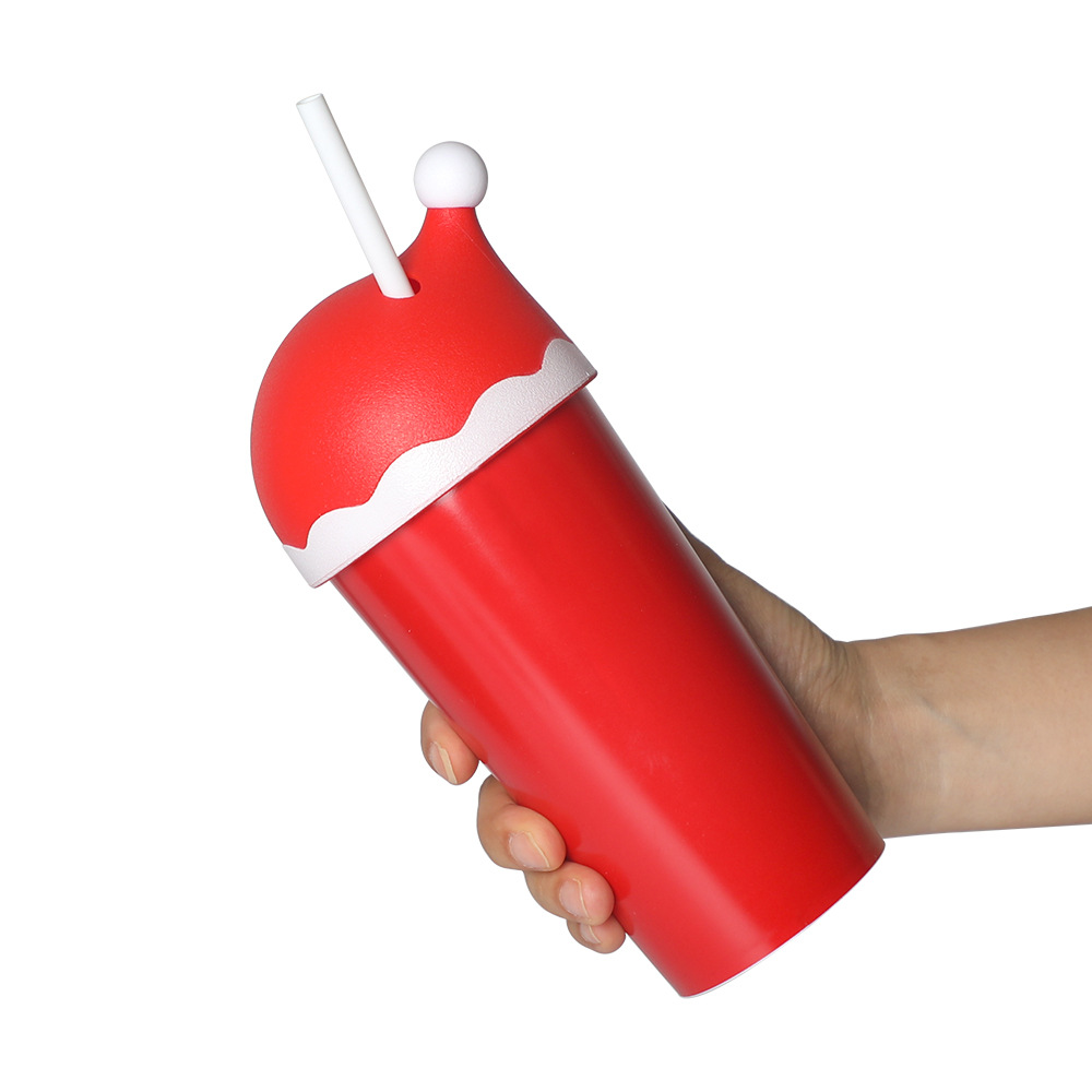 Factory direct sales of pp single-layer Christmas arch lid plastic cups, creative large-capacity Christmas hat lid straw cups full figure