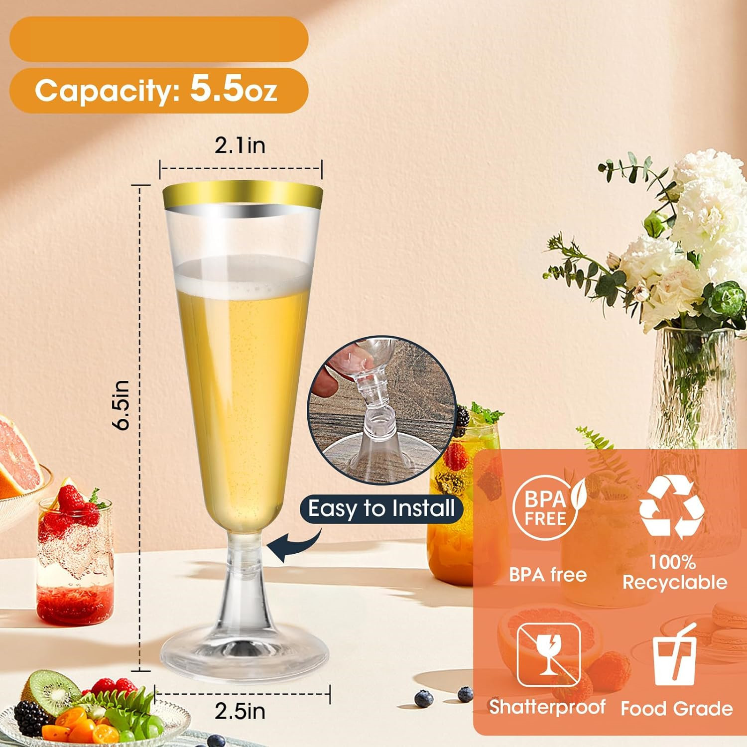 150ML disposable golden-rimmed champagne glass, plastic high-stemmed red wine glass, rose gold dessert glass, cocktail glass factory Specification drawing