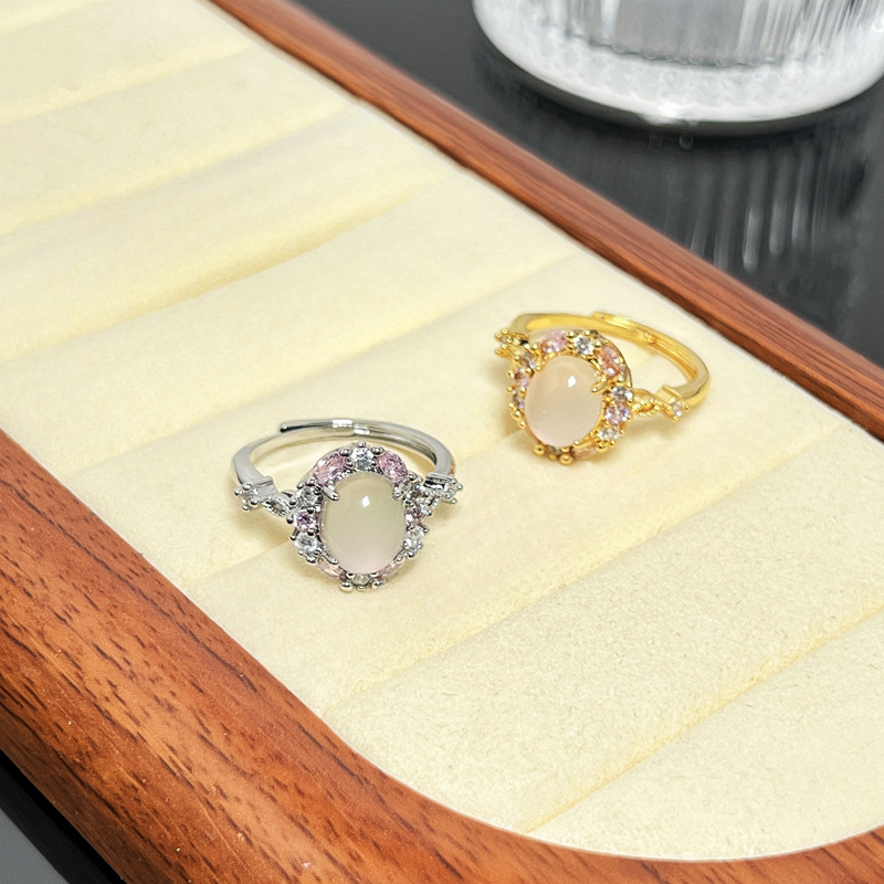 A light luxury style, faux chalcedony, high-end open ring for women with micro inlay, sweet and cool ins, cold style, exquisite and versatile ring Specification drawing