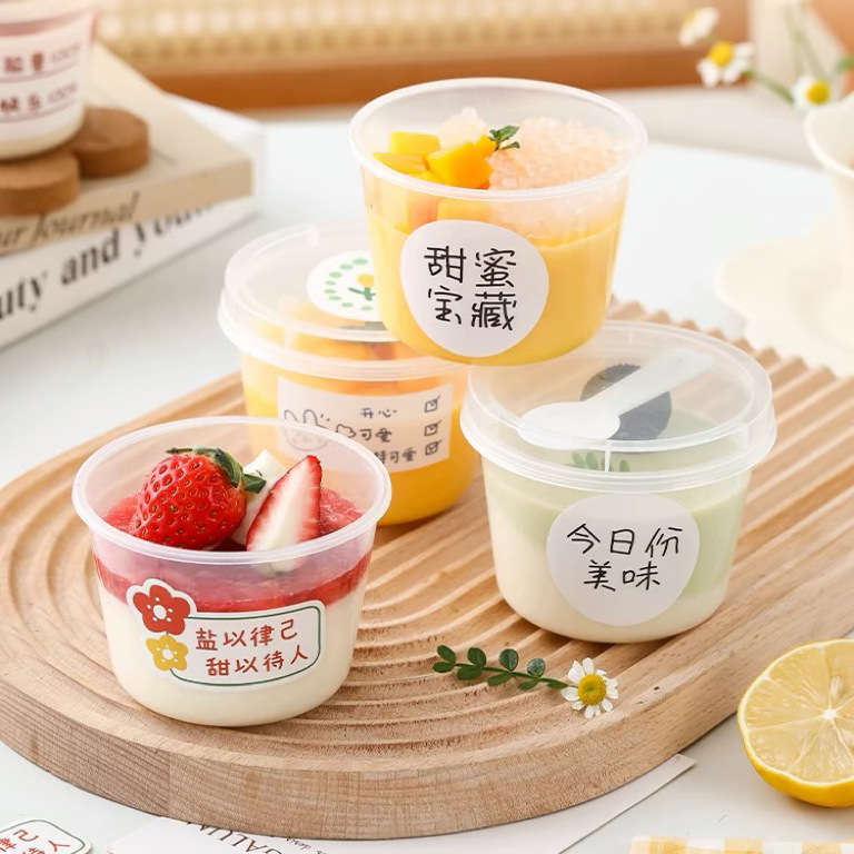 Pudding cups, disposable double-layer milk cups, high-temperature resistant jelly, yogurt mousse desserts, packed with plastic LIDS details Picture