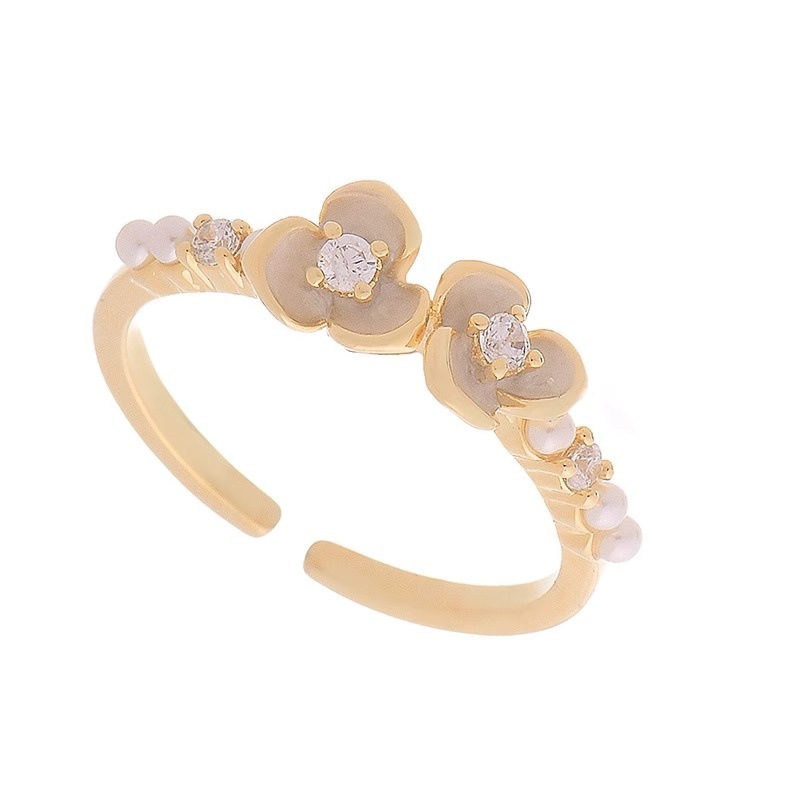 French oil-dripping camellia pearl open ring, feminine, niche design, stylish and high-end enamel color ring Item Picture