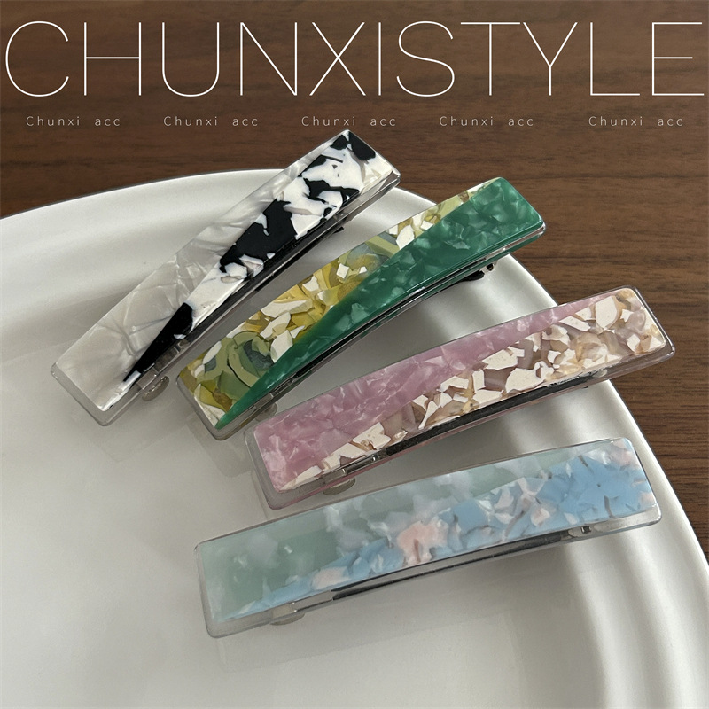 Korean-style simple acetate board hair clips, fashionable marble-patterned hair clips, bangs, broken hair edge clips, oil painting style hair accessories for women full figure