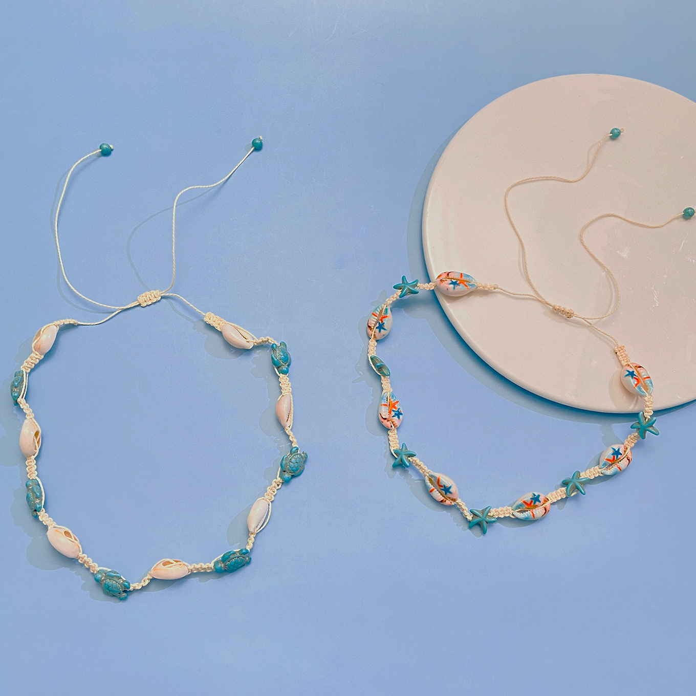 Summer ocean-style cartoon shell jewelry set for women, Bohemian creative woven turtle and starfish necklace bracelet Application Scenario