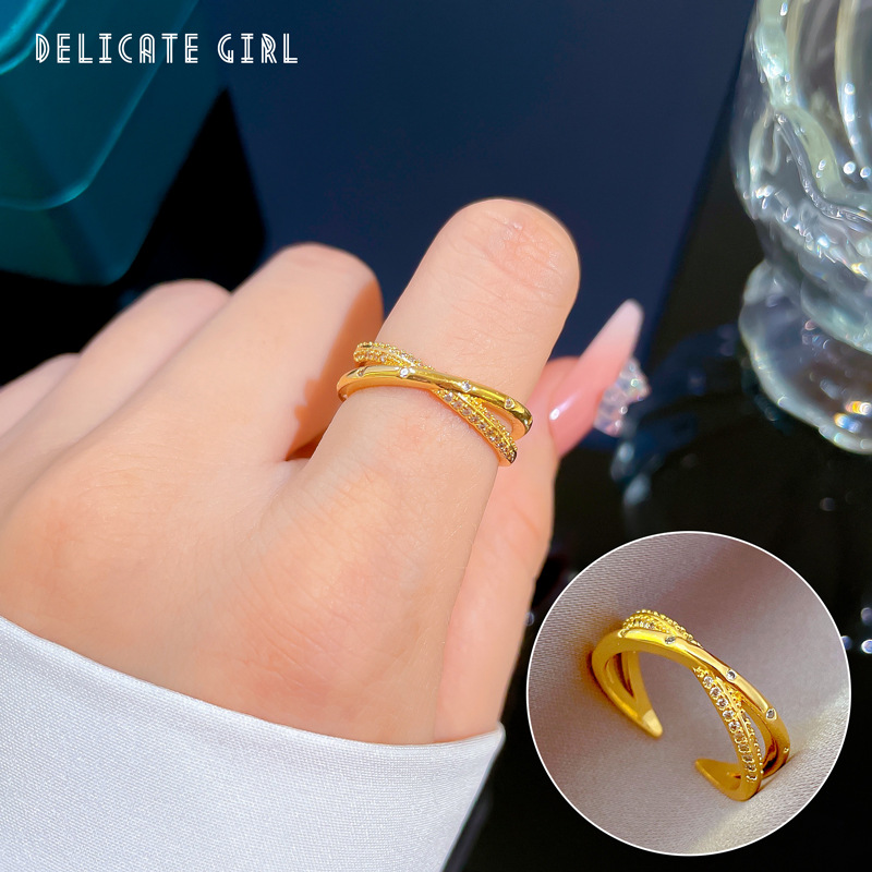 【 Real gold electroplated 】 Open ring for women, fashionable and individual ring, index finger ring, the same style as Internet celebrities, simple and cold style full figure
