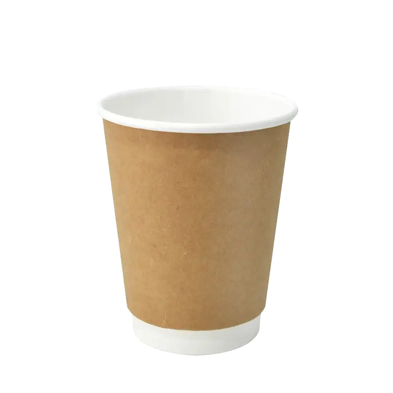 Hollow cup, double-layer kraft paper cup, disposable coffee cup, milk tea cup, thickened with lid, packed, heat-resistant and heat-insulating paper cup Item Picture