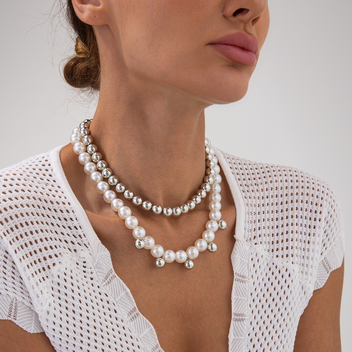 European and American cross-border beach-style shell, starfish and conch pendant necklace, simple imitation pearl CCB beaded collarbone chain for women details Picture