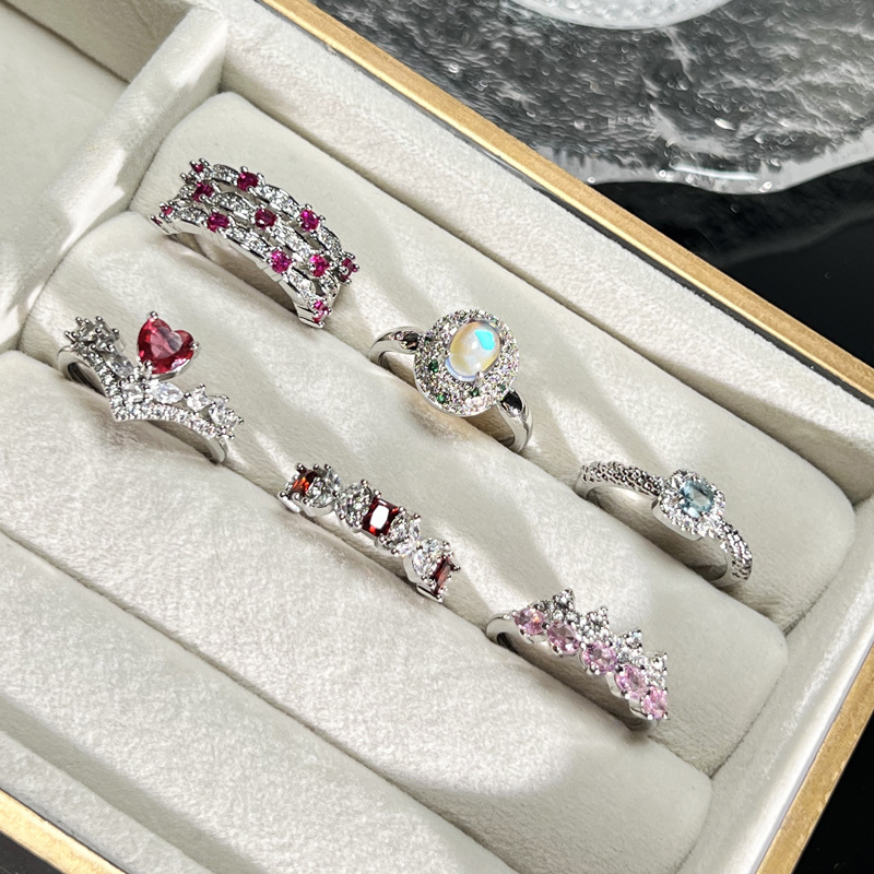 New Chinese-style, light luxury, high-end color diamond inlaid open ring for women on Instagram, cold style, personalized and versatile ring full figure