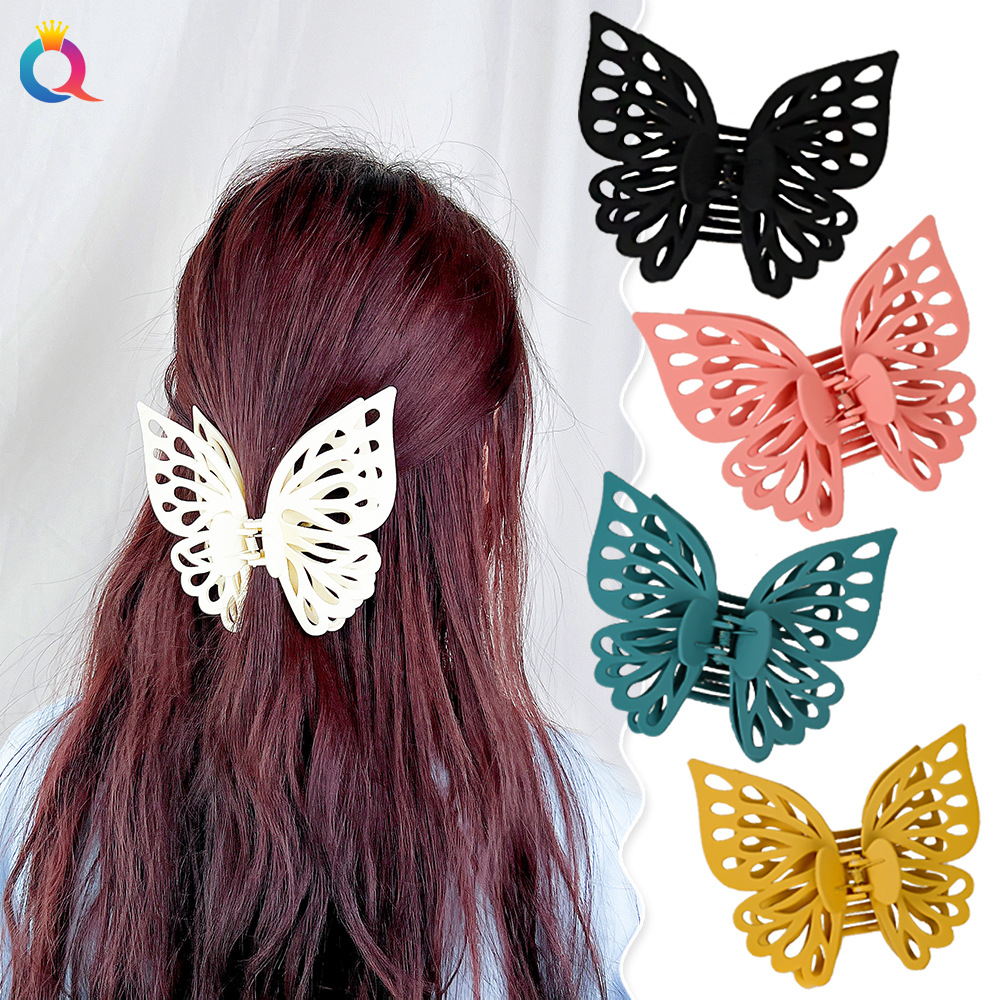 Qiyue Cross-border Frosted Butterfly Hair Clips, ins Large Grabbers, Double-layer clips, shark hair clips, hair accessories wholesale details Picture