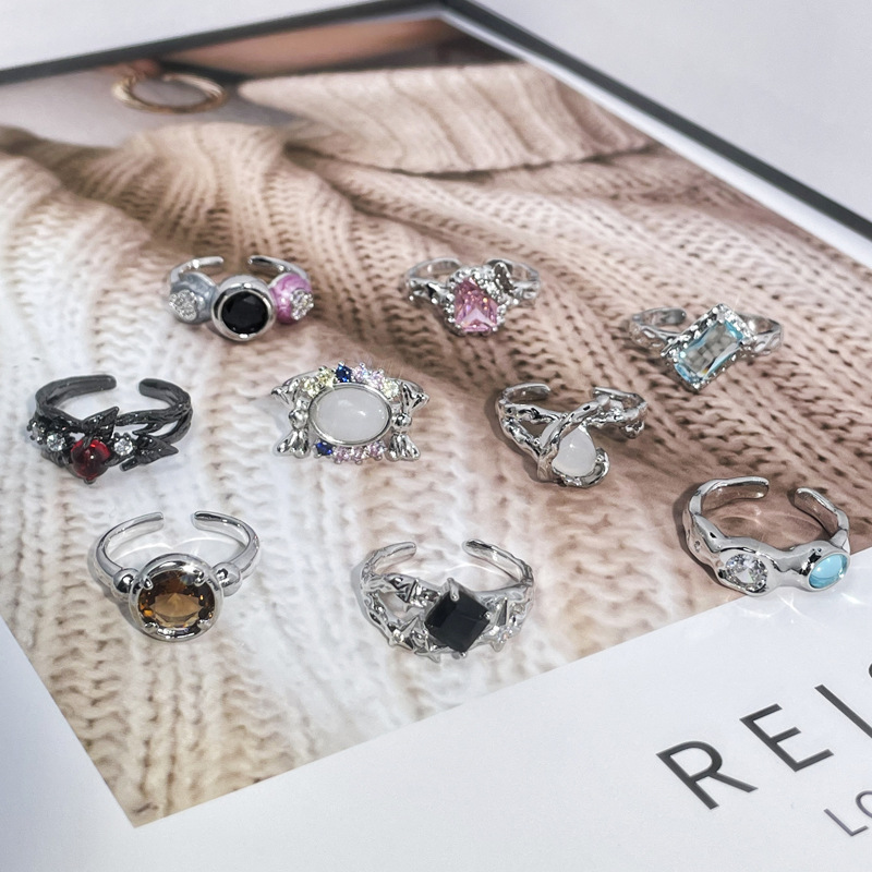 Sweet and cool style, light luxury and high-end, colorful zircon irregular opening ring, a unique, light luxury, fashionable and versatile ring for women details Picture