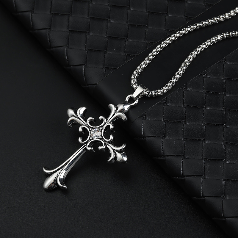 A popular cross-border alloy cross necklace for women in Europe and America, featuring a simple and personalized titanium steel cross necklace and hip-hop accessories details Picture
