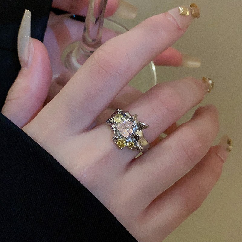 A new pink zircon open ring, a high-end, light luxury and exquisite index finger ring, a unique and sweet love ring Specification drawing