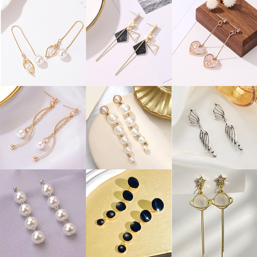 Cross-border best-selling long tassel pearl earrings, women's personality, temperament, creativity, geometric heart-shaped earrings, European and American earrings details Picture