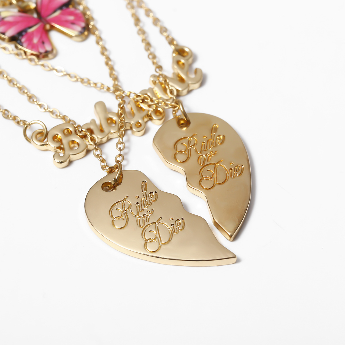 European and American cross-border jewelry punk versatile heart-shaped geometric necklace, women's colorful creative butterfly elegant letter necklace Application Scenario