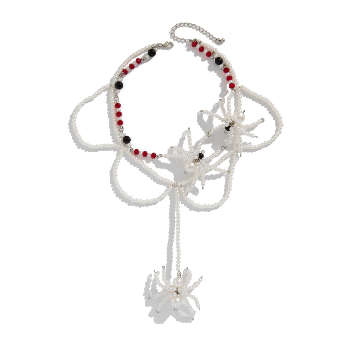 European and American cross-border accessories, dark style crystal woven spider necklace, Halloween tassel large round bead collarbone chain Item Picture