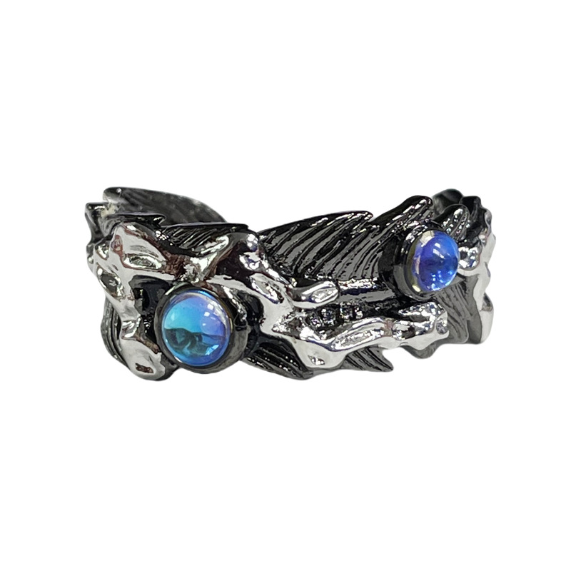 ins Cold style moonstone butterfly tassel open ring for women, irregular pleated two-color unique and cool ring Item Picture