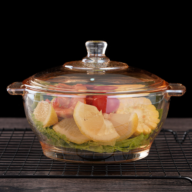 Golden glass bowl, double ears with lid, crystal glass pot, instant noodles, home salad bowl, event gift box Application Scenario