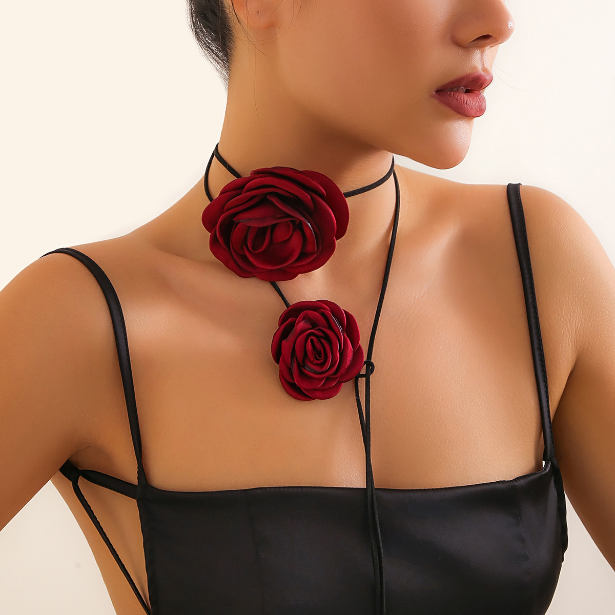 European and American cross-border flower binding rose choker retro necklace rose dinner collar accessory necklace for women full figure