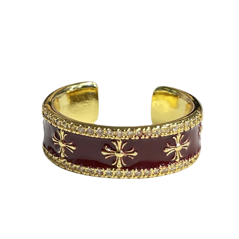 The sweet and cool enamel red drip glaze white open ring is a light luxury, exquisite and versatile, niche and high-end ring for women Item Picture