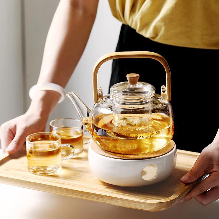 Heat-resistant glass tea brewer, steamer, kettle, black tea electric ceramic stove, tea stove, large filtering bamboo-handled teapot with a handle Specification drawing