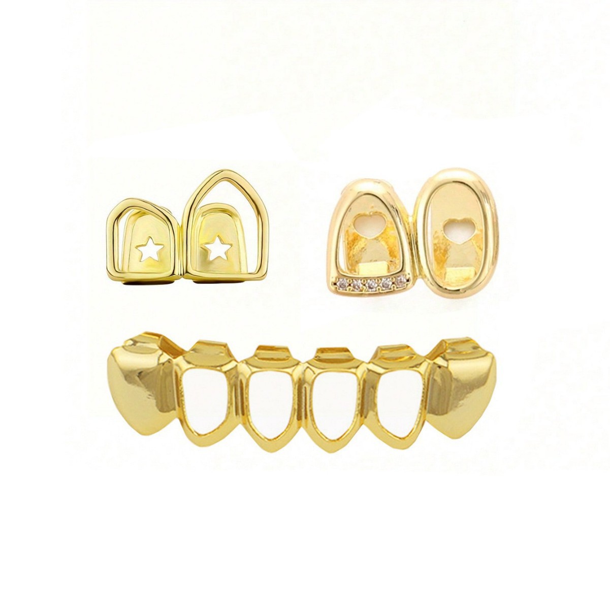 Cross-border best-selling hip-hop braces, HIPHOP double-engraved side teeth three-piece set, stage prop braces combination full figure