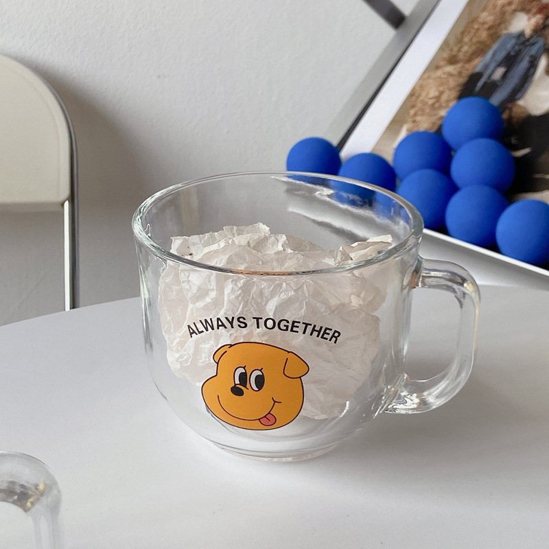 Household large-capacity glass breakfast cups, milk cups, student water cups, juice cups, glass cups, and cute oat cups full figure