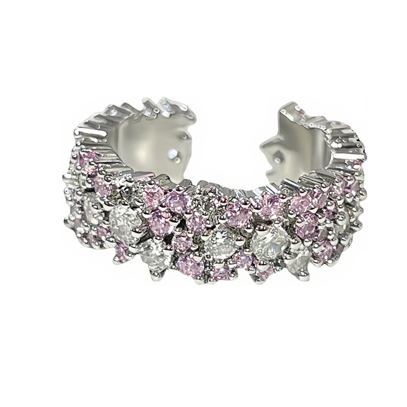 A new sweet and cool pinkish-green full diamond ring for women, with a light luxury and high-end feel. It features a niche design and an ins cold style ring Item Picture