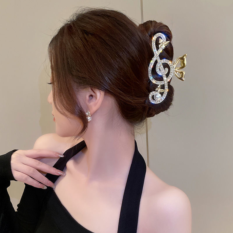 Water diamond music charm grappling clip for women, large size, elegant back head updo hair clip, light luxury and high-end shark clip accessory details Picture