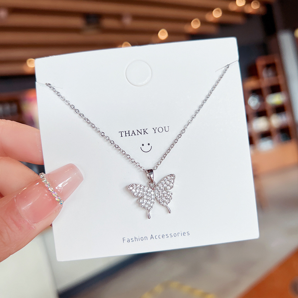 Elegant and simple butterfly titanium steel necklace, 2025 new women's light luxury niche collarbone chain, non-fading accessories set with diamonds details Picture