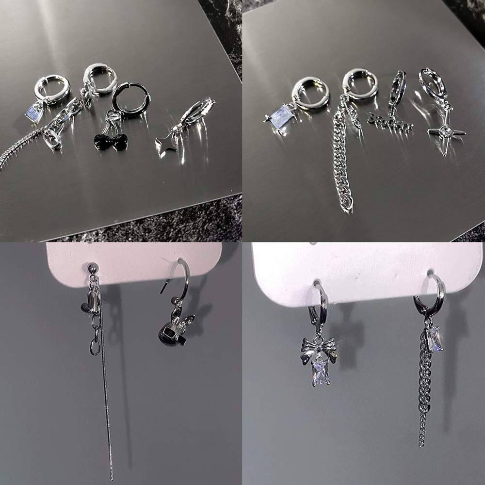 A six-piece set of Korean dark and cold style heart-shaped stud earrings and ear buckles, and trendy and stylish Instagram-style sweet and cool spicy girl earrings Specification drawing
