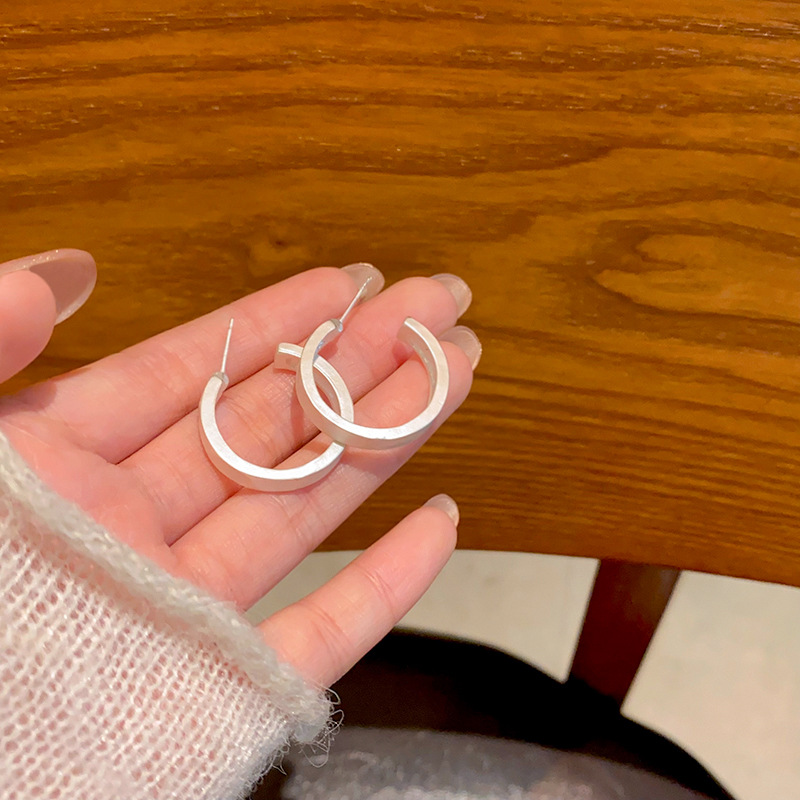 Cold and stylish silver C-shaped earrings for women, retro and fashionable, versatile metal stud earrings, a new style of elegant earrings in 2025 full figure