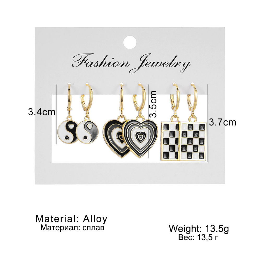 Wholesale of cross-border cartoon bear, balloon dog, colored resin ear buckles, oil-dripping flower, Tai Chi heart alloy earrings details Picture