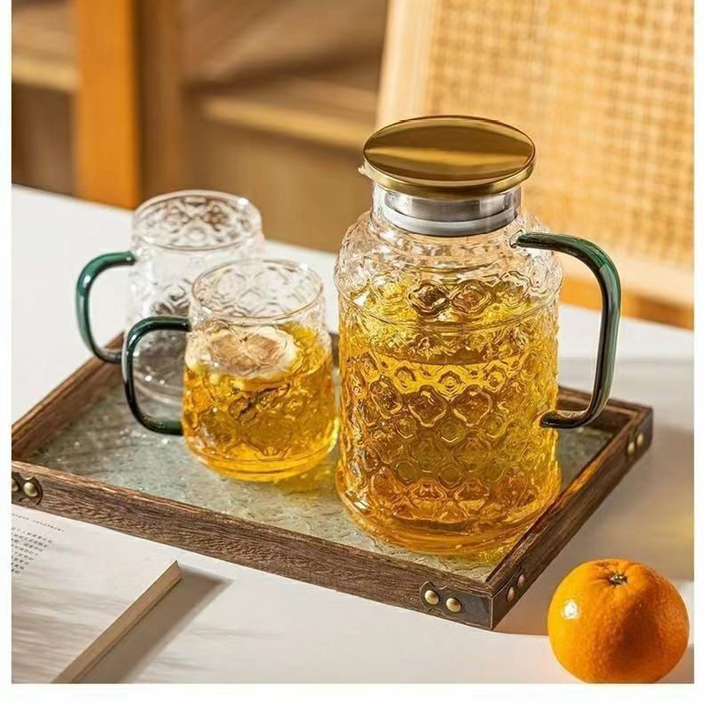 Large-capacity glass cold water bottle, summer juice, crabapple, cold boiled water, fruit tea, cold drink, large water set for household use Specification drawing